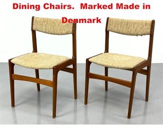 Lot 512 2pc Danish Modern teak Dining Chairs. Marked Made in Denmark
