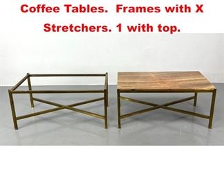 Lot 529 Pr Brass Square Tube Base Coffee Tables. Frames with X Stretchers. 1 with top. 