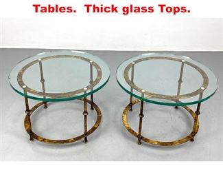 Lot 516 Pair Italian Gilt Metal Side Tables. Thick glass Tops. 