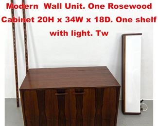 Lot 541 FM Rosewood Danish Modern Wall Unit. One Rosewood Cabinet 20H x 34W x 18D. One shelf with light. Tw