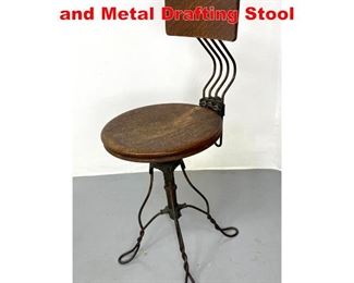 Lot 547 Victorian Industrial Wood and Metal Drafting Stool