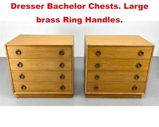 Lot 548 Pair Mid Century Modern Dresser Bachelor Chests. Large brass Ring Handles. 