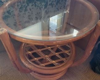 Bamboo, glass top end table