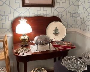 Hame table, Spode, silver-plated server, plated punch set