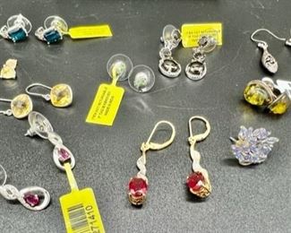 FCF002 QVC Sterling Silver and Gem Stone 10 pc set pierced earrings lot