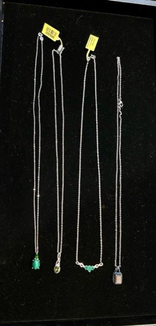 FCF004 QVC 4pc. Sterling Silver and Gem Stone Necklace Lot