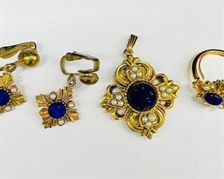 GG011 Avon Vintage Pendant, Clip Earrings, And Adjustable Ring Set