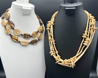 GG032 Vintage MultiStrand Carved Bone Necklaces