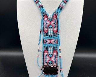 GG034 Vintage HandBeaded Native American Necklace and Keychain