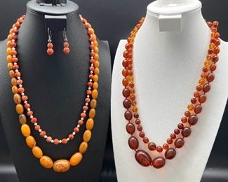 GG052 Raw Amber Necklace And Earring Set, Egg Yolk Butterscotch