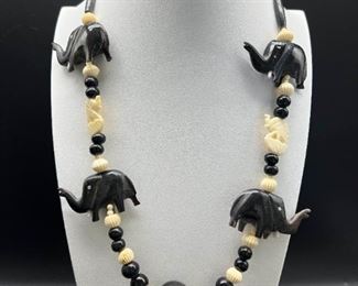 GG063 Handcarved Stone Elephant Necklace