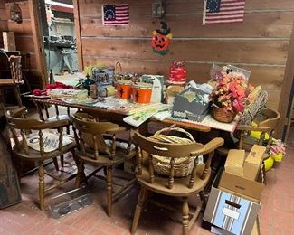 Basement is filled with cool stuff! This maple table currently being used as a craft/sewing table.