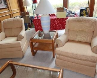2 Swivel Rocking Wing Back Chairs