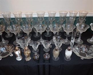 Hand Etched Crystal Goblets and Wine Glasses - Salt & Pepper Shakers