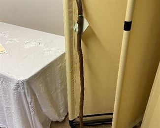 Hand carved cane & 8 panel canvas room divider