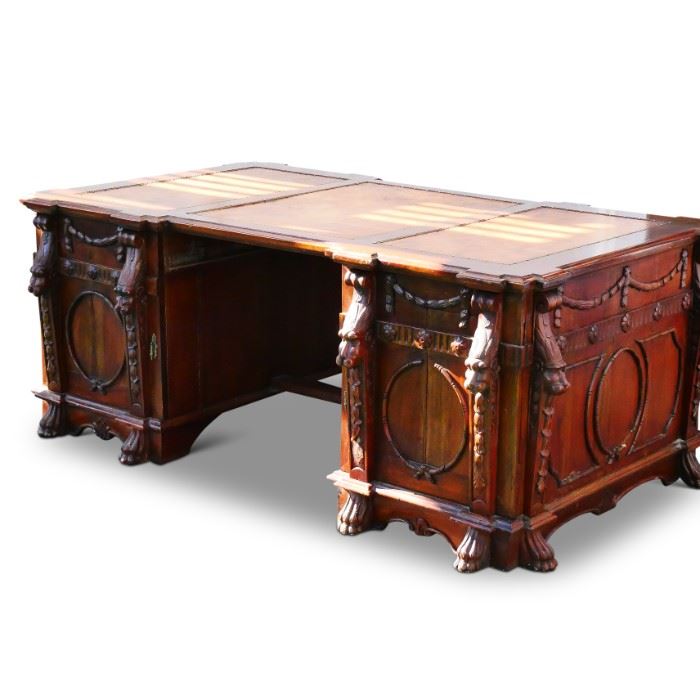 Ornate Mahogany Wood Desk - Purchased in London
