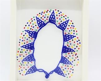 Framed African hand-Beaded Necklace (Blue)