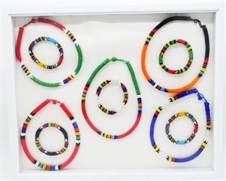 Framed African Hand-Beaded Necklaces and Bracelets