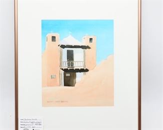 Original Watercolor Painting on Canvas "Acoma Pueblo Church" by Audrey Gould
