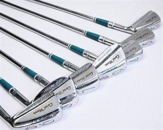 Blue Leather Wilson Golf Bag & Assorted Clubs
