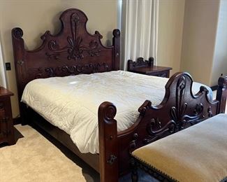 Guadalajara King Carved Bed and two nightstands 