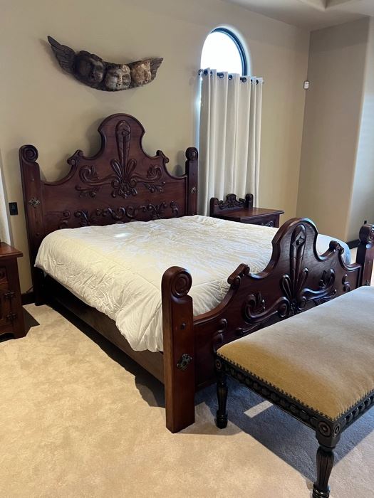 Guadalajara King Carved Bed and two nightstands 