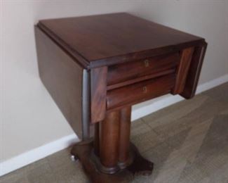Nice Heavy Wood Pedestal End Table with Drawers