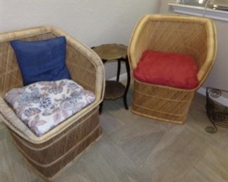 Wicker Chairs with Seat Pads - Marble Top Side Table