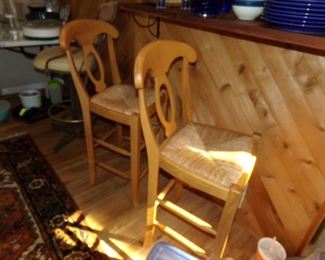 Wood Bar Stools with Cane Bottoms