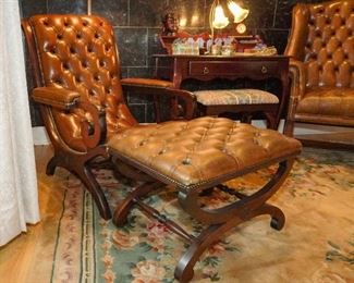 Campaign style chair with ottoman