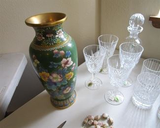 Vintage Cloisonne vase, Waterford and more