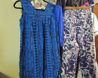 Vintage Hawaiian dress, faces vintage Woodstock pants