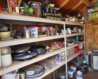 Outbuilding full of kitchen ware and china