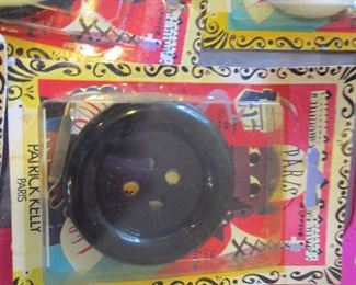 Rare Patrick Kelly pop art buttons in original packing