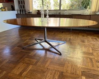 Florence Knoll, Knoll International, Desk/Dining Table, Elliptical Oval Wood Top on Chrome Pedestal Base