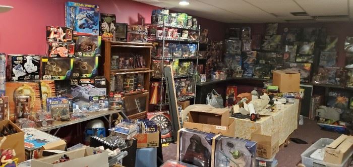Most items are new in box never open.  There is still more I have to get out.  I will be adding more photos of star wars, outdoors and the shed.