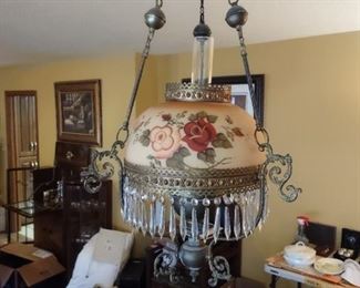 Antique English Hanging Oil Lamp Chandelier 