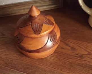 Small Wooden Carved Container 