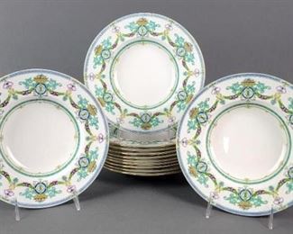12 Antique Minton for Tiffany & Co. Neoclassical Porcelain Soup Bowls