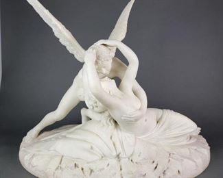 Large 19th C. Marble Sculpture after Antonio Canova, Cupid & Psyche