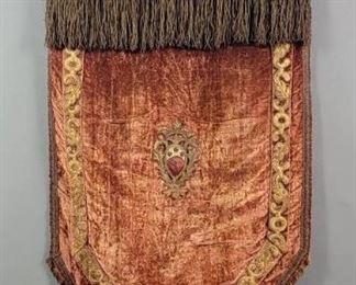 Antique 18th Century Heraldic European Embroidered Velvet Panel