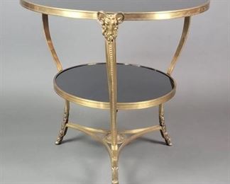Marble and Brass Two-Tier Table after the Antique, with Ram's Heads