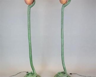Pair French Art Deco Bronze Cobra Torchiere / Floor Lamps after Edgar Brandt