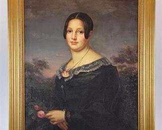 Oil on Canvas Portrait of Mrs. Vader, August Wilhem Wedeking, 1846
