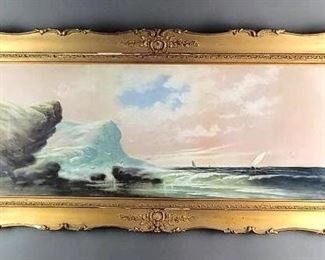 Antique Victorian Nautical Landscape, Pastel on Paper