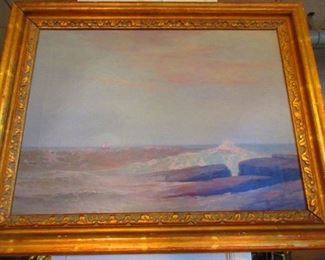 Antique Oil on Canvas, Nautical Seaside Landscape, Warren Sheppard