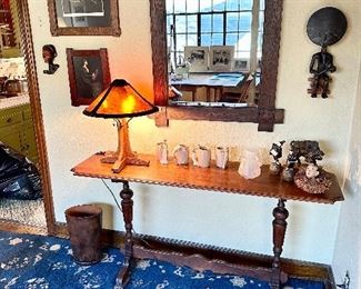 Antique console table and a lovely Craftsman lamp made by the Micah Lamp Co.
