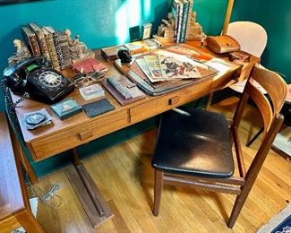 Vintage George Peterson teak cantilever leg desk and chair.