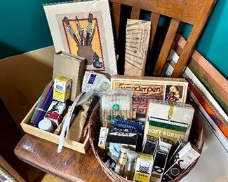 Vintage office chair and art supplies.