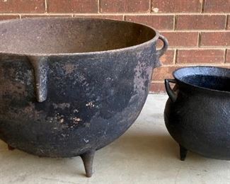 Antique 20" and 10" cast iron cauldrons